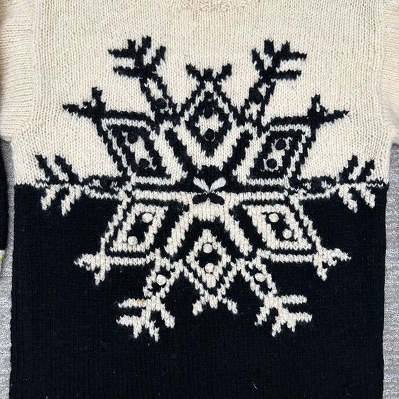 VTG Express Tricot Sweater Womens Medium Snowflake Pom Poms Chunky 90s Holiday - Picture 2 of 13